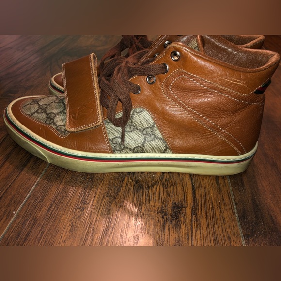 Gucci Leather Monogram Hightop Sneakers Brown SZ9.5 - Picture 3 of 12